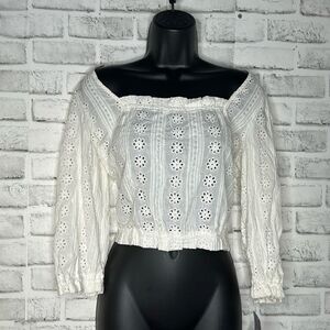 NWT Jolt Ivory Lantern Sleeve Blouse Crop Top Shirt Size Large
